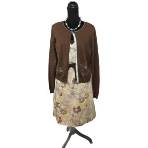 Janeville Floral Print Belted Dress & Sweater Set
